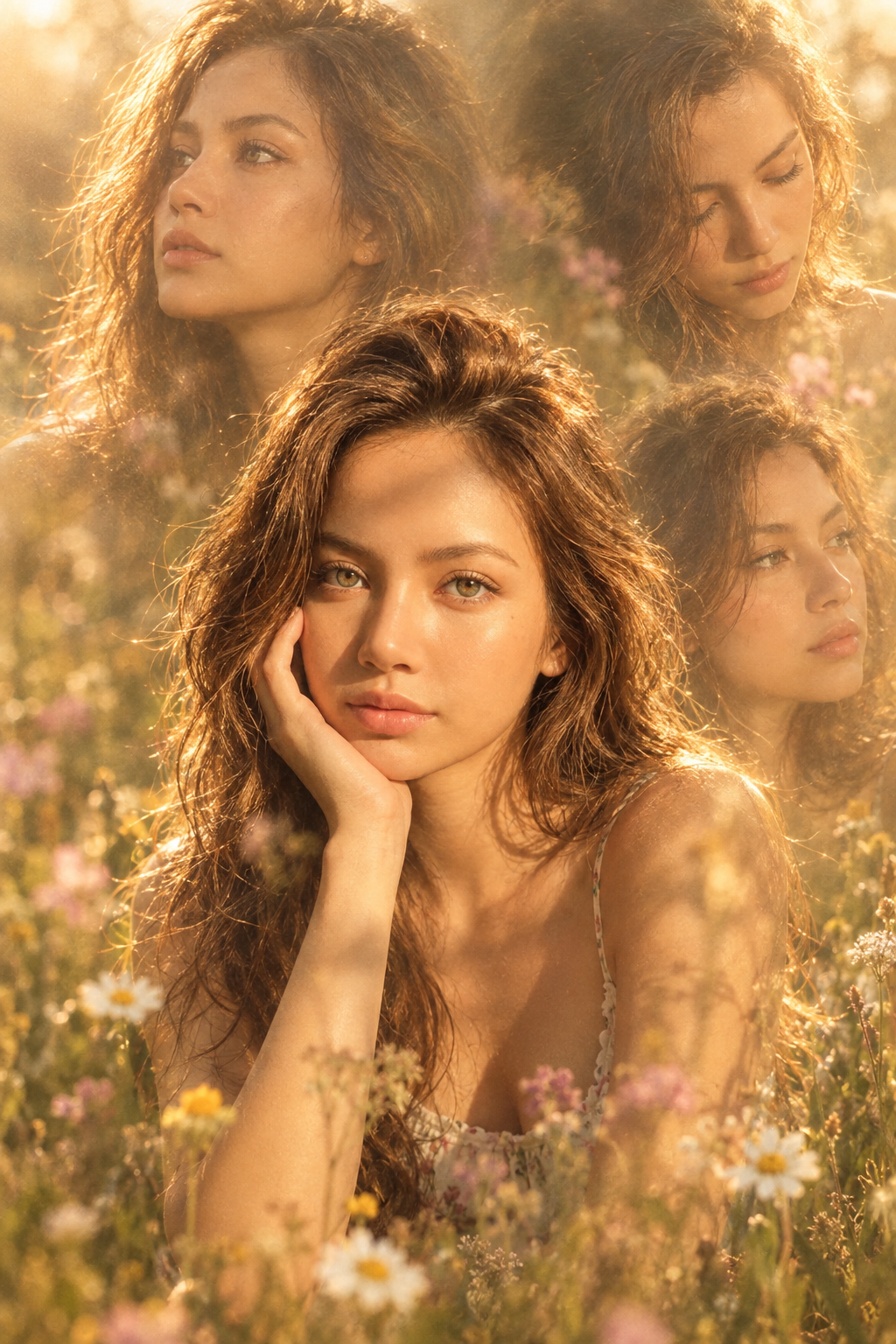 GPT Create a dreamy, surreal multiple-exposure artistic portrait...
